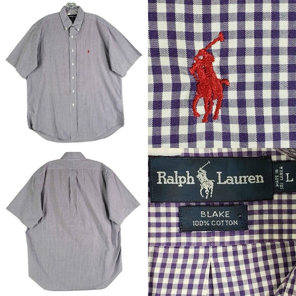 Polo Ralph Lauren Shirt Oxford Button Down Purple Plaid SS Size Large L Blake